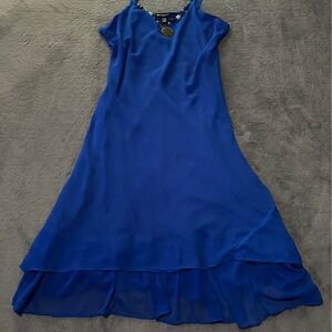 Plus Size Women’s Royal Blue Sleeveless Midi Jeweled Neckline Dress